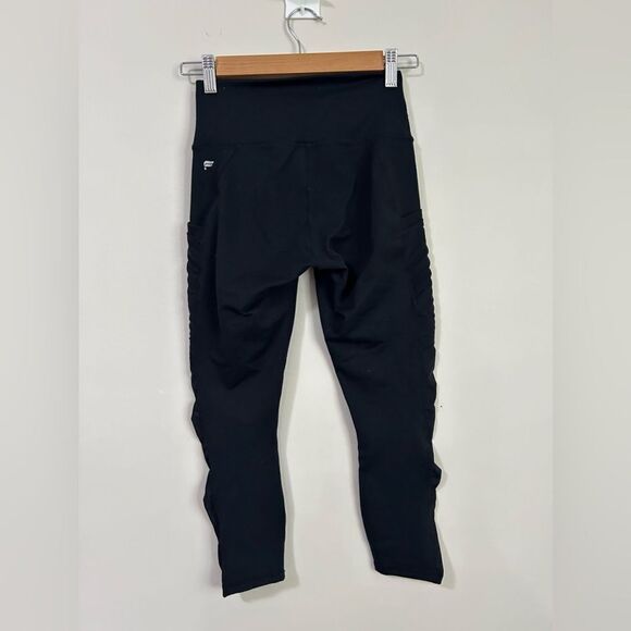 Fabletics Black Cropped High Waist Leggings Mesh Side Panel - Picture 6 of 7